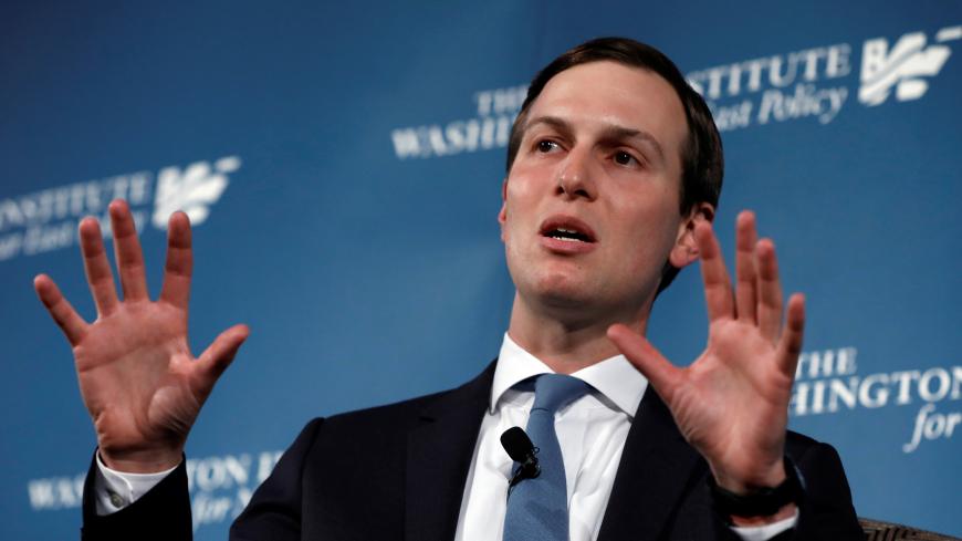 White House senior adviser Jared Kushner, U.S. President Donald Trump's son-in-law, speaks during a discussion on "Inside the Trump Administration's Middle East Peace Effort" at a dinner symposium of the Washington Institute for Near East Policy (WINEP) in Washington, U.S., May 2, 2019. REUTERS/Yuri Gripas - RC1B17280EE0
