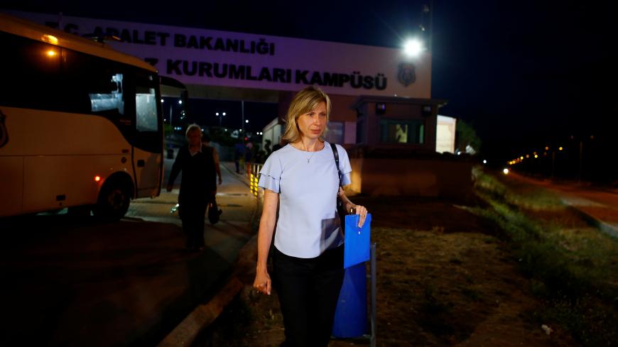 Jailed U.S. pastor Andrew Brunson's wife Norine Brunson leaves Aliaga Prison and Courthouse complex in Izmir, Turkey May 7, 2018. REUTERS/Osman Orsal - RC1CE4816D10