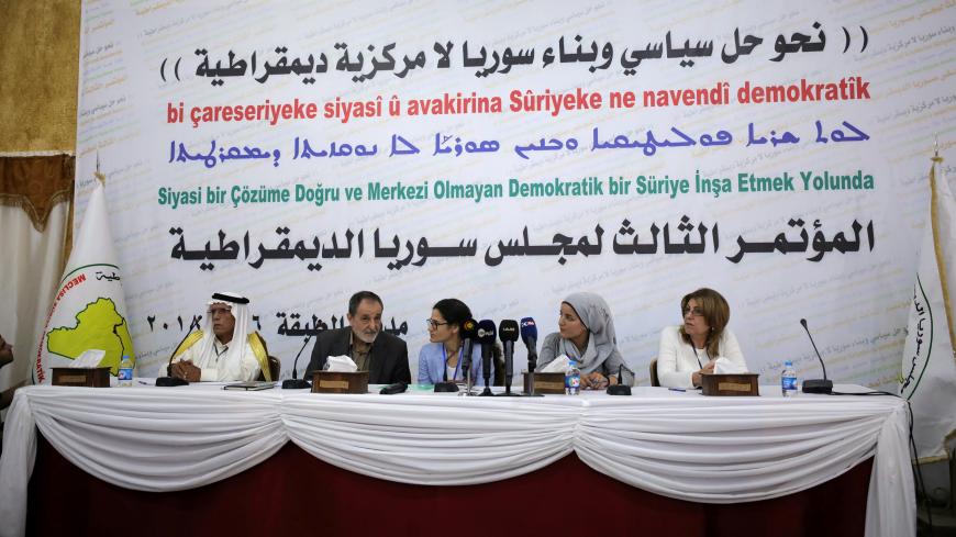 The third session meeting of the Syrian Democratic Council (SDC) is held in Tabqa, Syria July 16, 2018. REUTERS/Rodi Said - RC16275DB390
