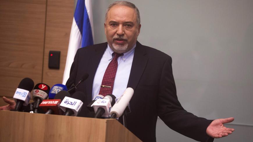 JERUSALEM, ISRAEL - NOVEMBER 14:  (ISRAEL OUT) Israeli Defense Minister Avigdor Lieberman speaks during a press conference at the Israeli Parliament on November 14, 2018 in Jerusalem, Israel. Lieberman has announced his resignation as Defense Minister of Israel as a protest against the cease-fire Israel agreed to with Hamas following recent heavy rocket fire targeting Israel from Gaza Strip.  (Photo by Lior Mizrahi/Getty Images)