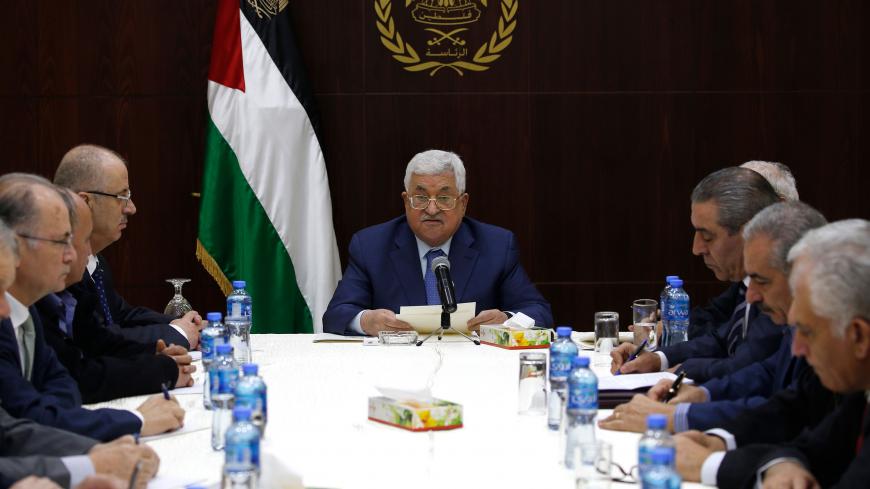 Palestinian president Mahmoud Abbas chairs a meeting of the Palestine Liberation Organization (PLO) Executive Committee at the Palestinian Authority headquarters in the West Bank city of Ramallah on November 15, 2018. (Photo by ABBAS MOMANI / AFP)        (Photo credit should read ABBAS MOMANI/AFP/Getty Images)