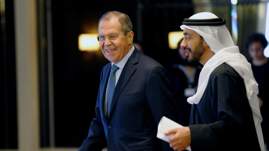 Russia's foreign minister Sergei Lavrov is seen during a news conference with United Arab Emirates Foreign Minister Sheikh Abdullah bin Zayed Al Nahyan in Abu Dhabi, UAE, March 6, 2019. REUTERS/Satish Kumar - RC19A7AA4720