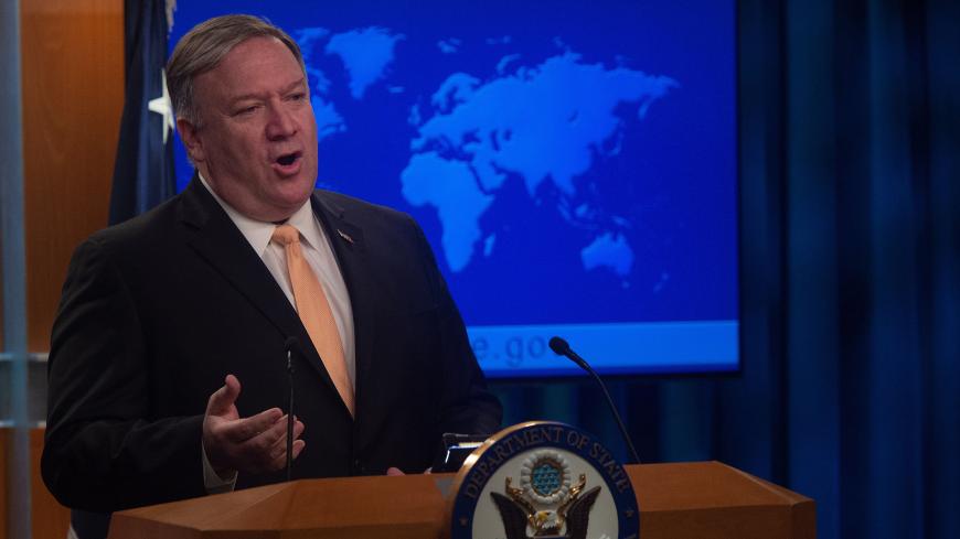 US Secretary of State Mike Pompeo speaks during a press conference at the US Department of State in Washington, DC on April 22, 2019. - The United States announced on Monday it will no longer grant sanctions exemptions to Iran's oil customers, potentially punishing allies such as India as it tries to squeeze Tehran's top export. (Photo by ANDREW CABALLERO-REYNOLDS / AFP)        (Photo credit should read ANDREW CABALLERO-REYNOLDS/AFP/Getty Images)