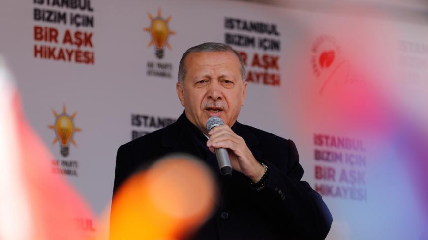 Turkish President Tayyip Erdogan addresses his supporters during a rally for the upcoming local elections in Istanbul, Turkey, March 29, 2019. REUTERS/Umit Bektas - RC19DC901700