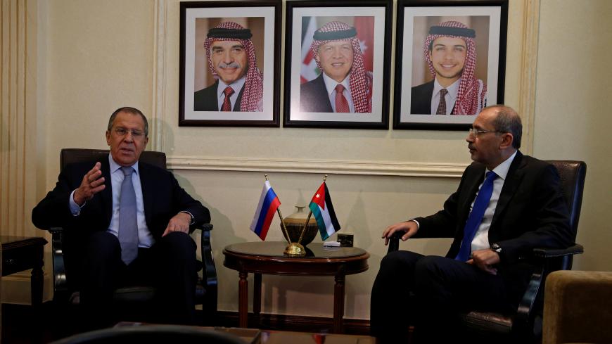 Russian Foreign Minister Sergei Lavrov gestures as he meets with his Jordanian counterpart Ayman Safadi, in Amman, Jordan April 7, 2019. REUTERS/Muhammad Hamed - RC1C415C6930