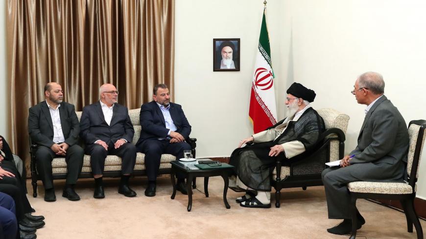 TEHRAN, IRAN - JULY 22: (----EDITORIAL USE ONLY  MANDATORY CREDIT - "IRANIAN SUPREME LEADER PRESS OFFICE / HANDOUT" - NO MARKETING NO ADVERTISING CAMPAIGNS - DISTRIBUTED AS A SERVICE TO CLIENTS----) Supreme Leader of Iran, Ali Khamenei (2nd R) meets Saleh al-Arouri (3rd R), deputy leader of Hamas, in Tehran, Iran on July 22, 2019. (Photo by IRANIAN SUPREME LEADER PRESS OFFICE / HANDOUT/Anadolu Agency via Getty Images)