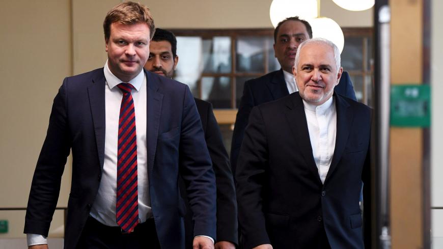 Minister for Development Cooperation and Foreign Trade of Finland Ville Skinnari meets Foreign Minister of Iran Mohammed Javad Zarif, in Helsinki, Finland, August 19, 2019. Lehtikuva/Markku Ulander via REUTERS ATTENTION EDITORS - THIS IMAGE HAS BEEN SUPPLIED BY A THIRD PARTY. FINLAND OUT. NO COMMERCIAL OR EDITORIAL SALES IN FINLAND NO THIRD PARTY SALES. NOT FOR USE BY REUTERS THIRD PARTY DISTRIBUTORS - RC1ECD803310