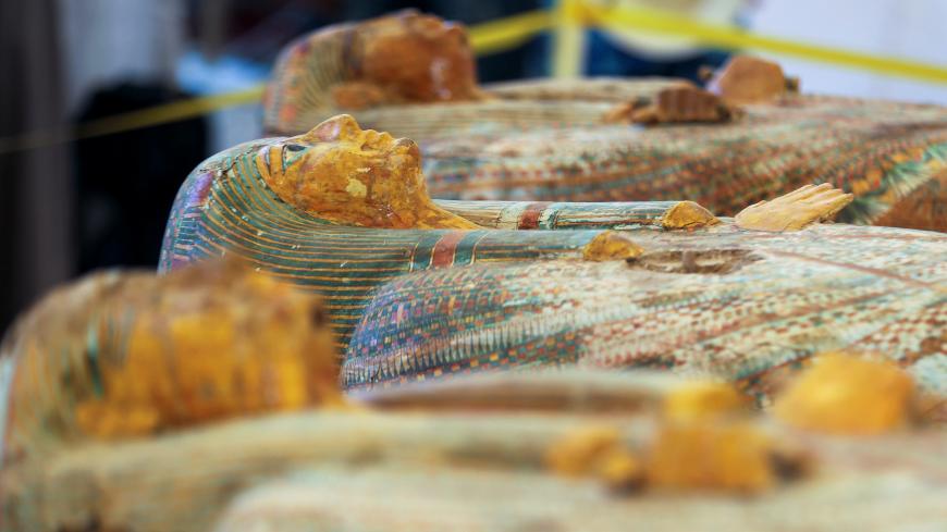 Painted ancient coffins are seen at Al-Asasif necropolis, unveiled by Egyptian antiquities officials in the Valley of the Kings in Luxor, Egypt October 19, 2019. REUTERS/Mohamed Abd El Ghany - RC14A1CA7620