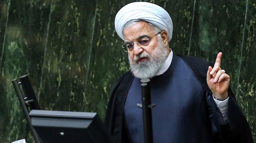 TOPSHOT - Iran's President Hassan Rouhani speaks at parliament in the capital Tehran on September 3, 2019. - In an address to parliament, Rouhani ruled out holding any bilateral talks with the United States, saying the Islamic republic is opposed to such negotiations in principle. He also said Iran was ready to further reduce its commitments to a landmark 2015 nuclear deal "in the coming days" if current negotiations yield no results by September 5. (Photo by ATTA KENARE / AFP) (Photo by ATTA KENARE/AFP via