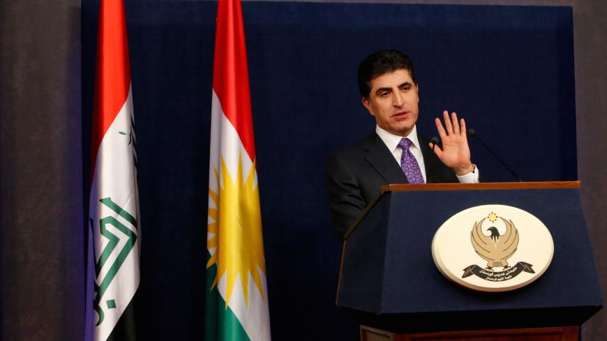 Kurdish region's Prime Minister Nechirvan Barzani speaks during a news conference in Erbil, Iraq November 20, 2017. REUTERS/Azad Lashkari - RC15B0C57840