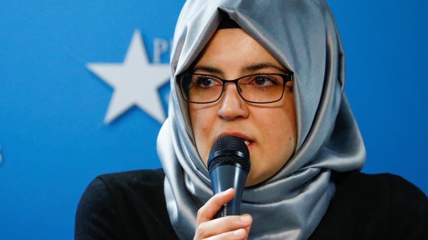 Hatice Cengiz, the fiancee of murdered journalist Jamal Khashoggi, attends a news conference in Brussels, Belgium December 3, 2019. REUTERS/Francois Lenoir - RC2NND9K1C9B