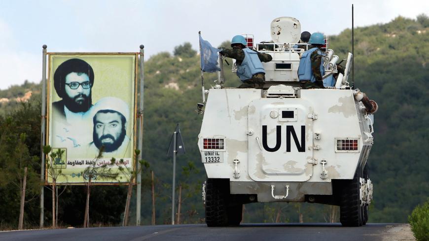UN peacekeepers (UNIFIL) patrol in southern Lebanese town of Ramyah, Lebanon September 9, 2019. REUTERS/Ali Hashisho - RC11D06C6240