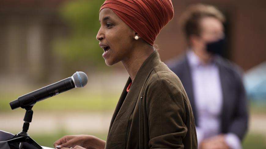 ST PAUL, MN - AUGUST 05: Rep. Ilhan Omar (D-MN) speaks during a press conference outside the DFL Headquarters on August 5, 2020 in St Paul, Minnesota. Omar is hoping to retain her seat as the representative for Minnesota's 5th Congressional District in next week's primary election. (Photo by Stephen Maturen/Getty Images)