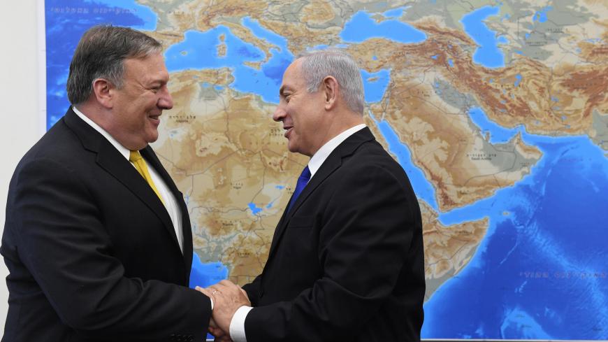 TEL AVIV, ISRAEL - APRIL 29: (ISRAEL OUT) In this GPO handout, US Secretary of State Mike Pompeo (L) meets Israel's Prime Minister Benjamin Netanyahu April 29, 2018 in Tel Aviv, Israel. (Photo by Haim Zach / GPO via Getty Images)