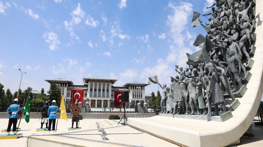 A photograph taken on July 15, 2020 shows the July 15 Monument, in Ankara, during the July 15 Democracy and National Unity Day's events held to mark the fourth anniversary of the failed coup. - A photograph taken on July 15, 2020 shows the (Photo by Adem ALTAN / AFP) (Photo by ADEM ALTAN/AFP via Getty Images)