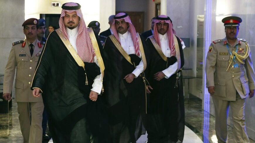 Saudi Arabia Deputy Minister of Defense Prince Salman bin Sultan (front L), arrives for a meeting with U.S. Secretary of Defense Chuck Hagel at the Radisson Hotel in Manama December 6, 2013 .   REUTERS/Mark Wilson/Pool (BAHRAIN - Tags: POLITICS MILITARY) - RTX16768
