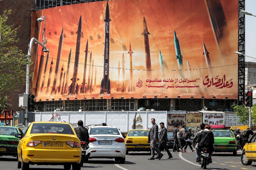 A billboard in Tehran depicting Iranian ballistic missiles erected after the unprecedented attack on Israel