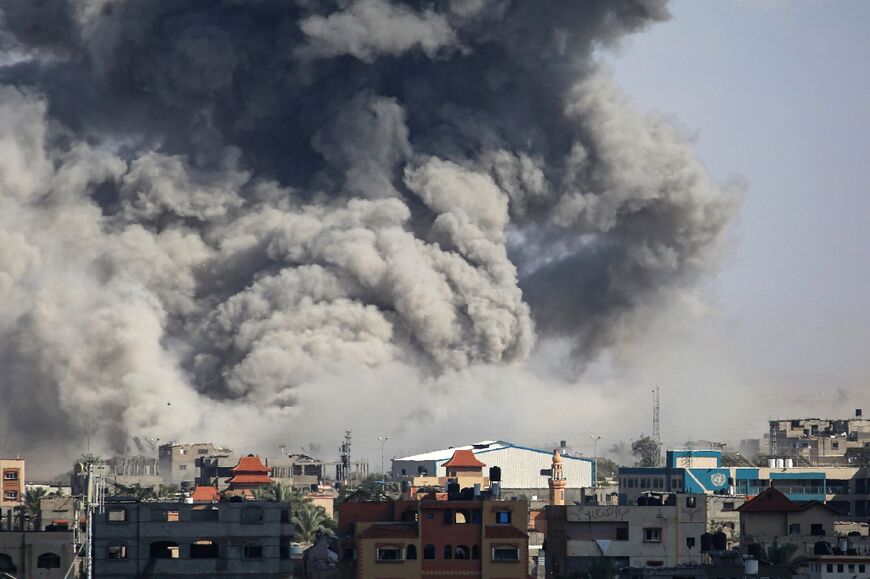Smoke billows following Israeli bombardment in Rafah, after an evacuation order for the Gaza city's east