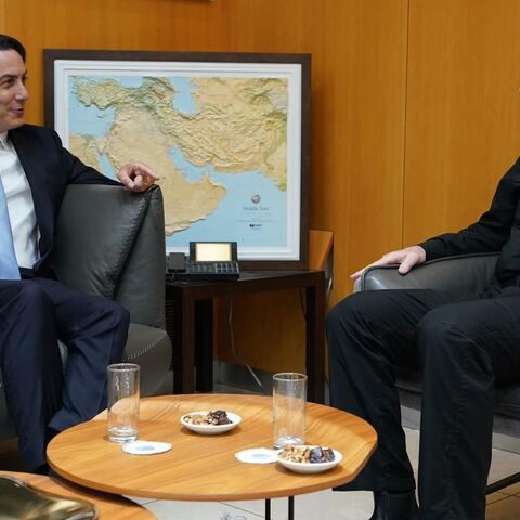 US special envoy to the region Amos Hochstein (R) meets with Israeli Defense Minister Yoav Gallant at Israeli Defense Ministry headquarters, Tel Aviv, Jan. 4, 2024.