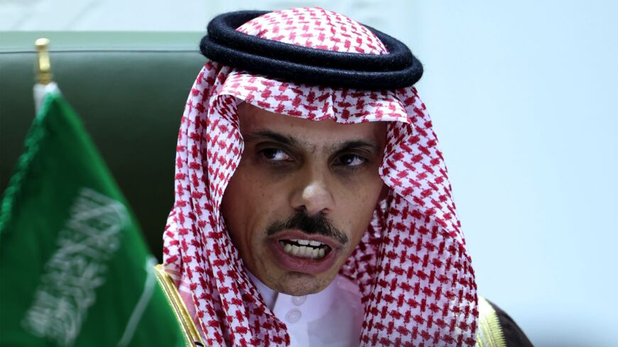 Saudi Foreign Minister Faisal bin Farhan Al Saud speaks during a press conference in the capital, Riyadh, on March 22, 2021, announcing an offer of a cease-fire with Yemen's Houthi rebels. Saudi Arabia offered Yemen's Houthi rebels a "comprehensive" cease-fire among a series of proposals aimed at ending the catastrophic six-year conflict. The proposals include "a comprehensive cease-fire across the country under the supervision of the United Nations," a government statement said.