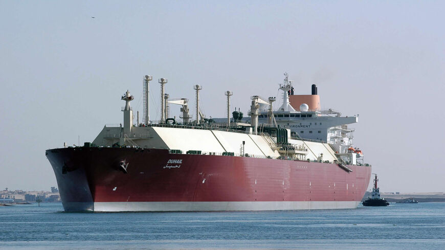 Qatari liquefied natural gas carrier Duhail passes through the Suez Canal near the port city of Ismailia, Egypt, April 1, 2008.