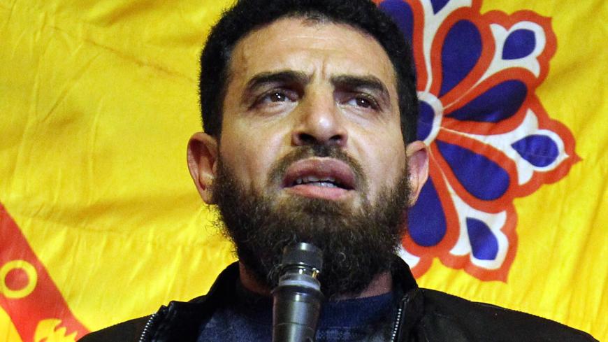 A picture taken on January 26, 2017 shows Mahmoud al-Werfalli speaking in the eastern Libyan city of Benghazi.