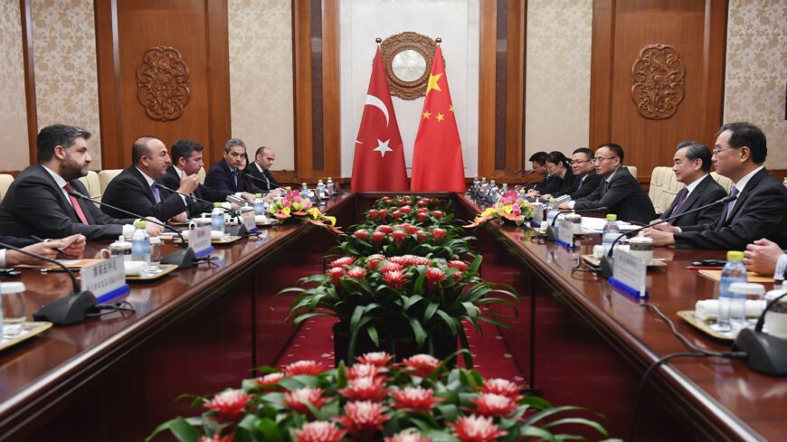 Turkish Foreign Minister Mevlut Cavusoglu (2nd, L) speaks during a meeting with Chinese Foreign Minister Wang Yi (2nd, R) on June 15, 2018, in Beijing, China. (Photo by Greg Baker-Pool/Getty Images)