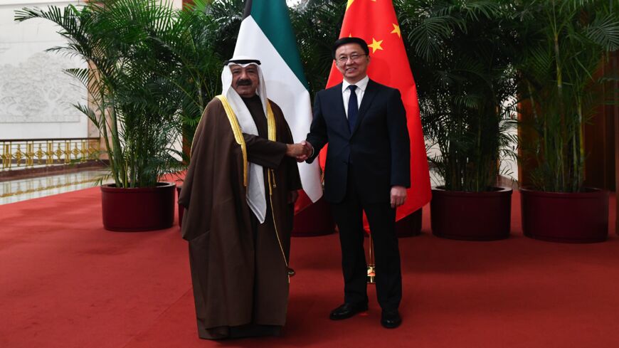 Chinese Vice Premier Han Zheng (R) meets Kuwaiti first Deputy Prime Minister and Minister of Defense Sheikh Nasser Sabah al-Ahmad al-Sabah (L) at the Great Hall of the People on Dec. 17, 2018, in Beijing, China.