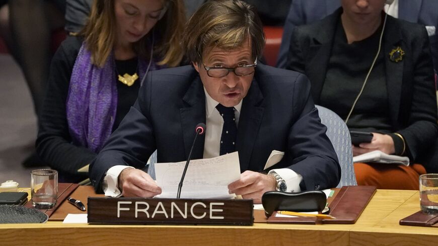 Francois Delattre, ambassador and permanent representative of France to the United Nations, speaks during the UN Security Council meeting on Syria, New York, Feb. 27, 2020.
