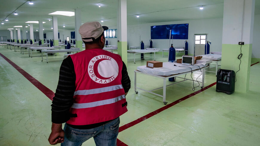 A 120-bed ward at a specialized hospital for coronavirus cases inaugurated by the Kurdish Red Crescent around 10 kilometers (6 miles) outside the city of Hasakeh after the first COVID-19 death was reported in the northeastern region, Syria, April 20, 2020.