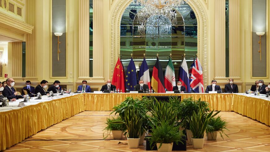 In this handout provided by the EU Delegation in Vienna, Representatives of the European Union, Iran and others attend the Iran nuclear talks at the Grand Hotel on April 15, 2021, in Vienna, Austria. Representatives from the United States, Iran, the European Union, Russia, China and other participants from the original Joint Comprehensive Plan of Action (JCPOA) are meeting directly and indirectly over possibly reviving the plan. 