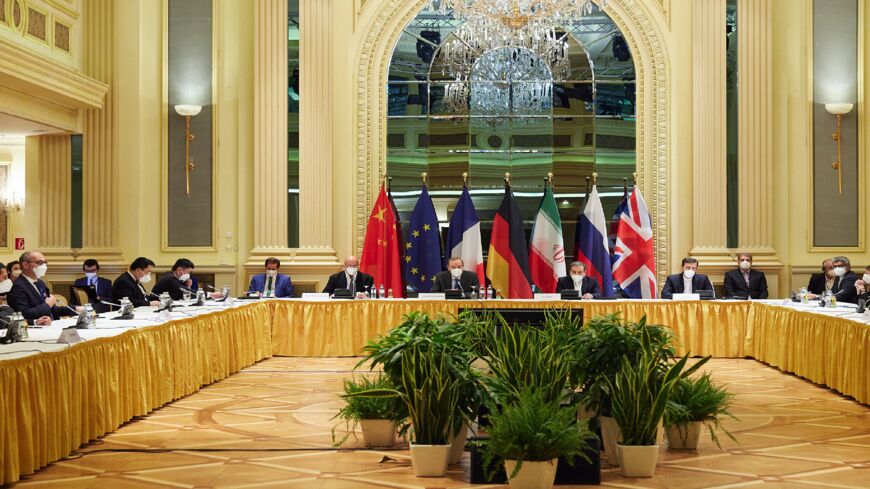 In this handout provided by the EU Delegation in Vienna, Representatives of the European Union, Iran and others attend the Iran nuclear talks at the Grand Hotel on April 15, 2021, in Vienna, Austria. Representatives from the United States, Iran, the European Union, Russia, China and other participants from the original Joint Comprehensive Plan of Action (JCPOA) are meeting directly and indirectly over possibly reviving the plan. 