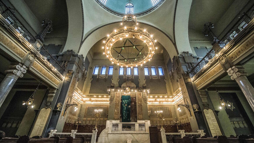 A picture taken on Oct. 3, 2016 shows a general view of the interior of the Shaar Hashamayim Synagogue in Cairo, also known as Temple Ismailia or Adly Synagogue. 