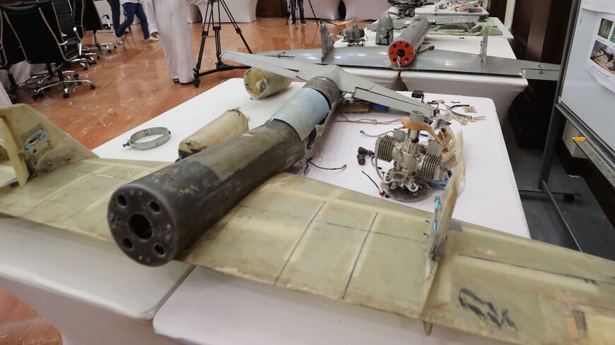 A picture taken on June 19, 2018 shows debris of Iranian-made Ababil drones displayed Abu Dhabi, which the Emirati armed forces say were used by Houthi rebels in Yemen in battles against the coalition forces led by the UAE and Saudi Arabia.  