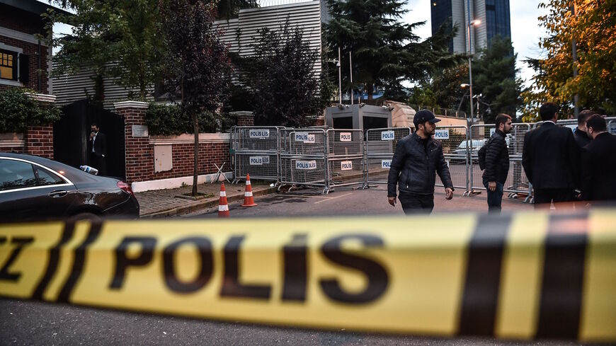 The Saudi Arabia's consulate is cordoned off by Turkish police in Istanbul on Oct. 15, 2018.