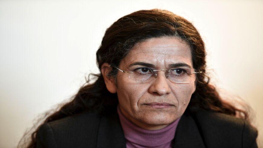 One of the two top political leaders of the Syrian Kurdish alliance and co-chair of the Syrian Democratic Council Ilham Ahmed attends a press conference, in Paris, on Dec. 21, 2018.