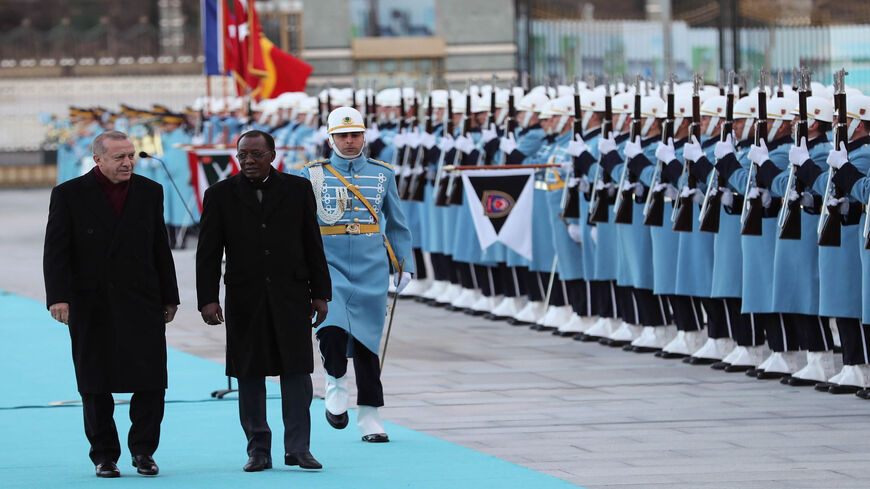 Turkish President Recep Tayyip Erdogan (L) welcomes Chad's President Idriss Deby during an official ceremony in Ankara, Turkey, Feb. 27, 2019.