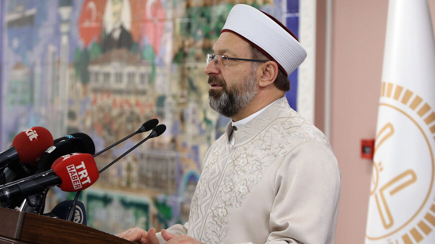 Head's of Turkeys Religious Affairs Directorate Ali Erbas holds a press conference in Ankara, Turkey on March 15, 2019. 