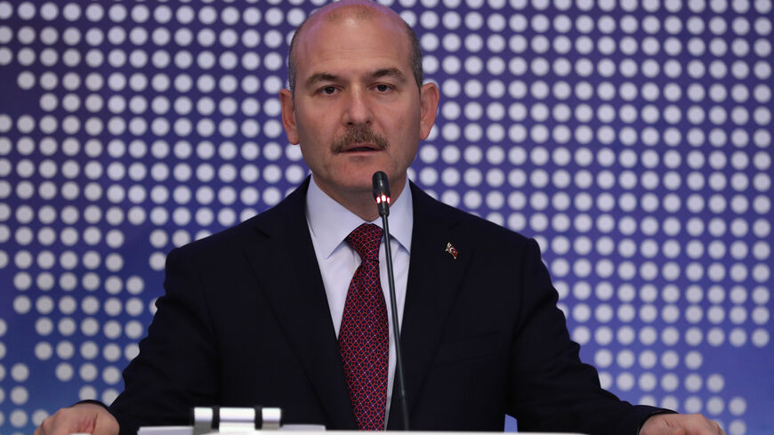 Turkey's Interior Minister Suleyman Soylu speech during a meeting to discuss cooperation on migration management in Ankara, Turkey, October 3, 2019. 
