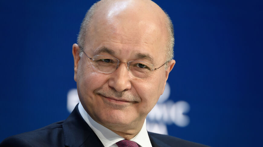 Iraqi President Barham Saleh attends a session at the World Economic Forum (WEF) annual meeting in Davos, on Jan. 22, 2020. 