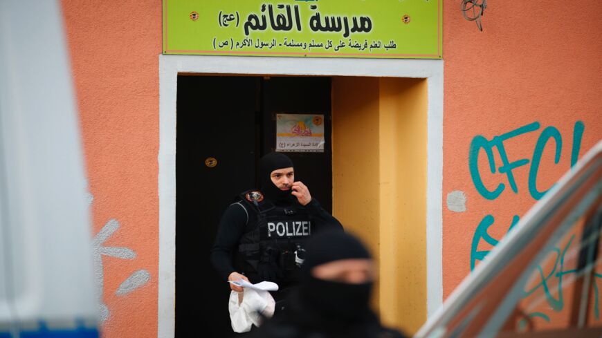Police officers secure evidence at the Al-Irschad Mosque during a raid on April 30, 2020, in Berlin, Germany, as dozens of police and special forces stormed mosques and associations linked to Hezbollah in Bremen, Berlin, Dortmund and Muenster in the early hours of the morning. The German government said it was banning all activities of Lebanon's Iran-backed Hezbollah movement in Germany, calling it a "Shiite terrorist organization." 