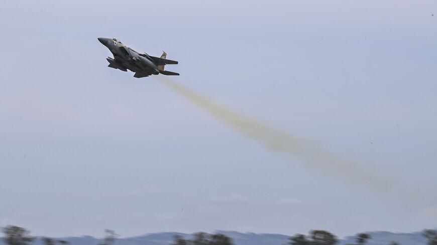 An Israeli F-15 military jet takes off from the military airport of Andravida, southern Greece, on April 18, 2021.