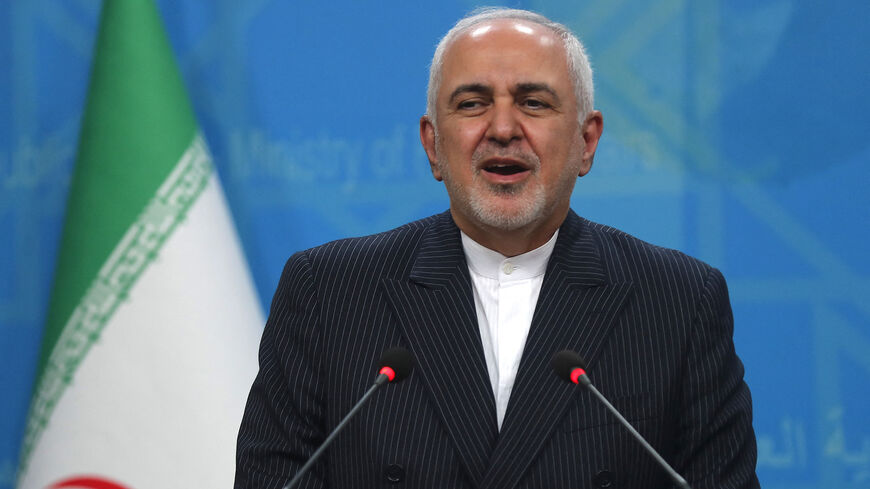 Iran's Foreign Minister Mohammad Javad Zarif speaks during a joint press conference with his Iraqi counterpart in Iraq's capital Baghdad on April 26, 2021.