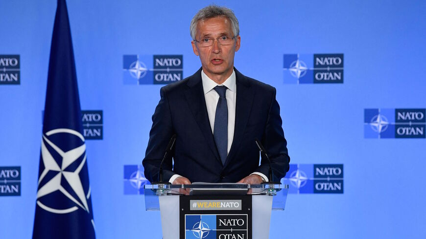 NATO Secretary General Jens Stoltenberg speaks during a joint press conference with Serbian President (unseen) after their bilateral meeting at the Nato Alliance's headquarters in Brussels on May 17, 2021. 