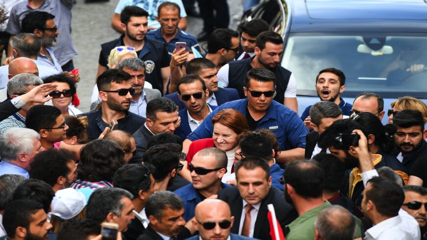 Leader of Turkey's Iyi (Good) Party and presidential candidate Meral Aksener arrives at Bayrampasa to address supporters during a rally on June 21, 2018, in Istanbul, Turkey. 