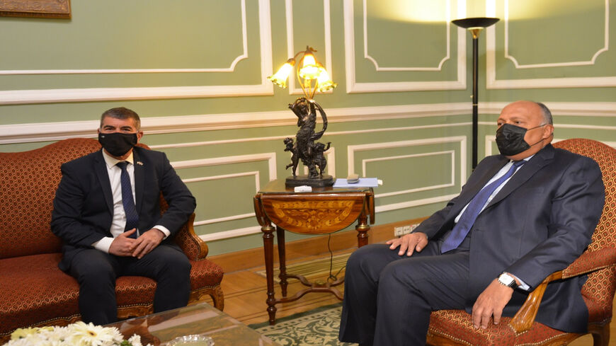 Israeli Foreign Minister Gabi Ashkenazi meets with Egyptian Foreign Minister Sameh Shoukry in Cairo, Egypt, May 30, 2021.