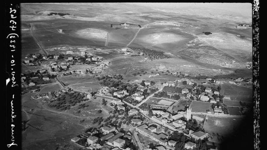 An aerial view of Jerusalem from 1931 shows the Sheikh Jarrah Quarter, close to the northern city limits. (Library of Congress)