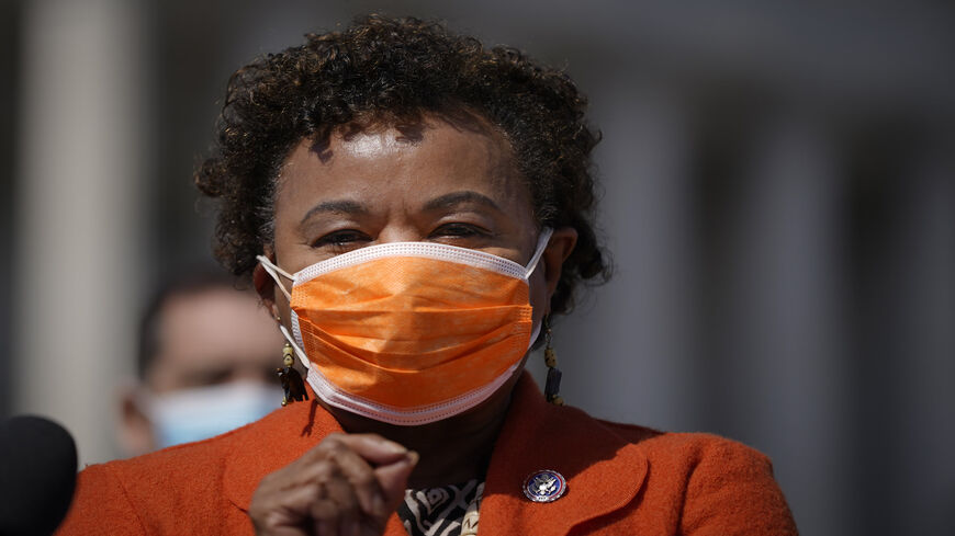 Rep. Barbara Lee (D-CA) speaks during a news conference to discuss proposed legislation titled Rent and Mortgage Cancellation Act outside the US Capitol, Washington, March 11, 2021.