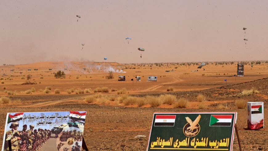Sudanese and Egyptian armed forces take part in the "Guardians of the Nile" joint military drill in the Um Sayyala area, northwest of Khartoum, on May 31, 2021.