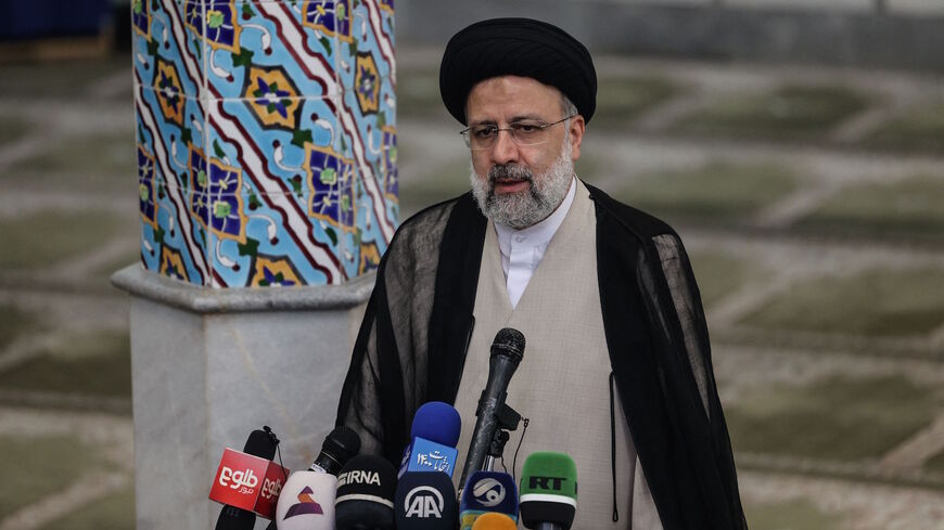 Iranian ultraconservative cleric and presidential candidate Ebrahim Raisi gives a news conference after voting in the presidential election, at a polling station in the capital Tehran, on June 18, 2021. 